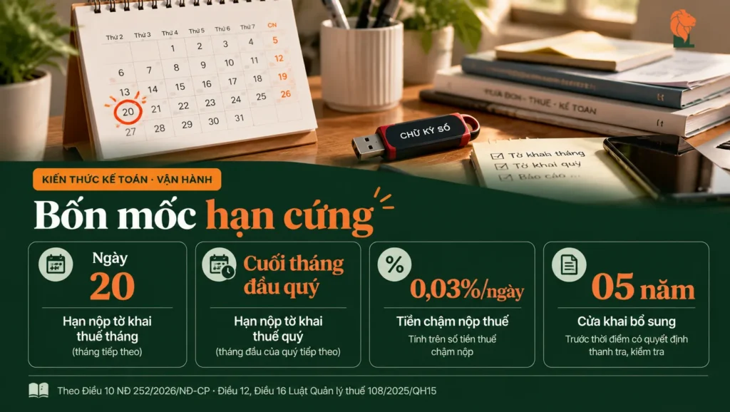 Bốn mốc hạn cứng về khai thuế, tiền chậm nộp và khai bổ sung