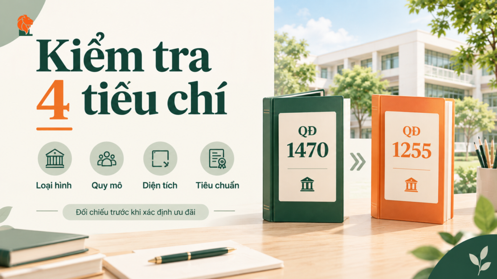 Kiểm tra 4 tiêu chí xã hội hóa theo QĐ 1470 và QĐ 1255: loại hình, quy mô, diện tích, tiêu chuẩn