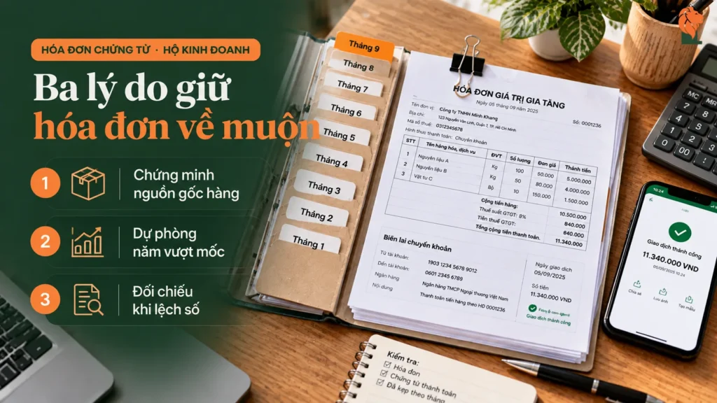 Lưu hóa đơn mua hàng kèm chứng từ thanh toán theo tháng cho hộ kinh doanh