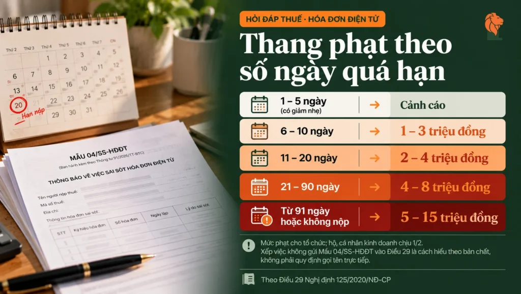 Mức phạt chậm nộp thông báo về hóa đơn theo Điều 29 Nghị định 125/2020