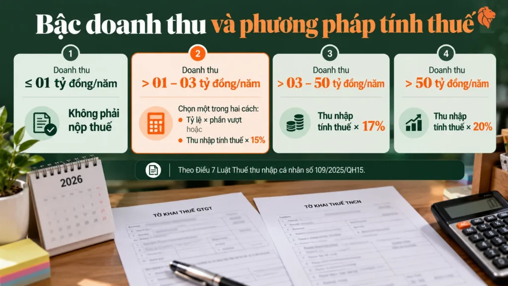 Bậc doanh thu và phương pháp tính thuế thu nhập cá nhân hộ kinh doanh