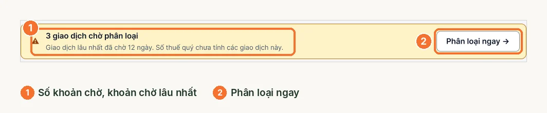 Dải cảnh báo 3 giao dịch chờ phân loại trên Tổng quan LEO với nút phân loại ngay