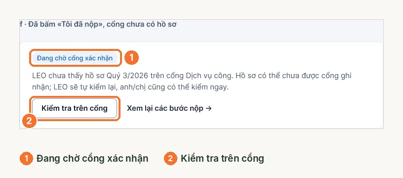 Trạng thái đang chờ cổng xác nhận trên trang Báo cáo thuế