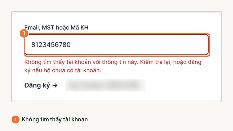 Thông báo không tìm thấy tài khoản với thông tin đã nhập