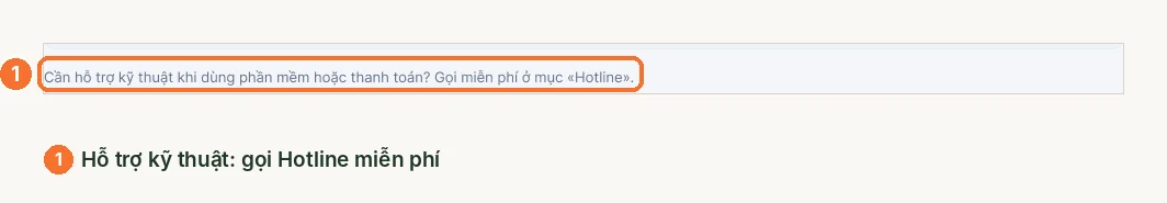 Dòng hướng dẫn hỗ trợ kỹ thuật gọi miễn phí ở mục Hotline