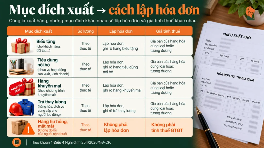 Cách lập hóa đơn theo mục đích xuất hàng biếu tặng, dùng nội bộ