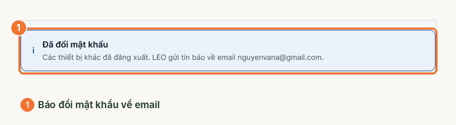 Thông báo đã đổi mật khẩu và gửi tin báo về email