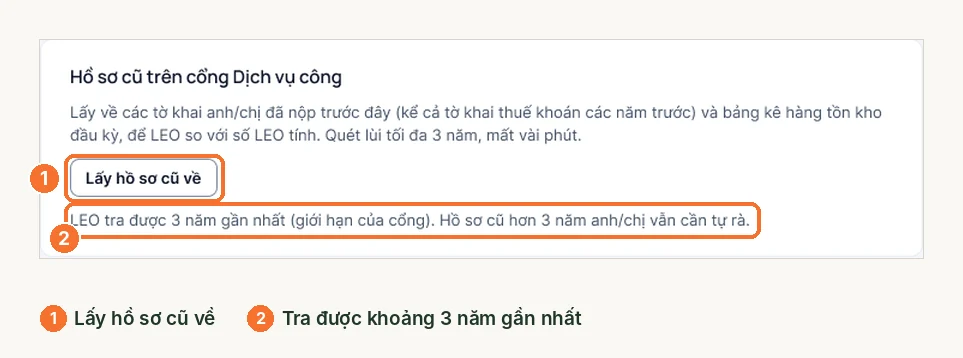 Khối lấy hồ sơ cũ từ cổng Dịch vụ công trong mục Báo cáo thuế