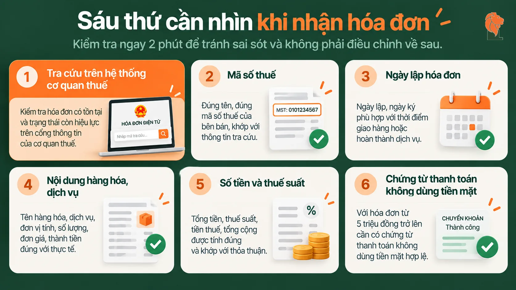 Sáu thứ cần kiểm tra khi nhận hóa đơn