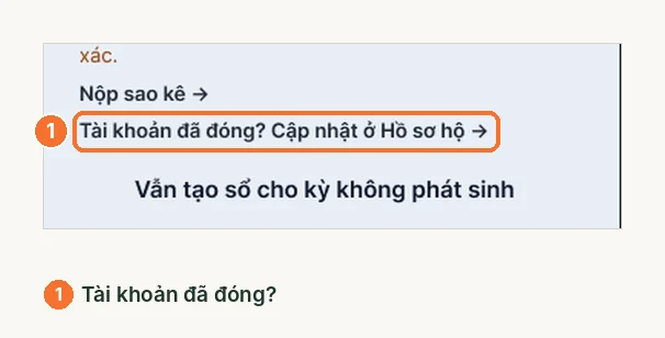Lối tắt tài khoản đã đóng cập nhật ở hồ sơ hộ dưới nút tạo báo cáo