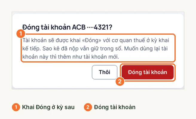 Cửa sổ xác nhận đóng tài khoản ACB trên LEO